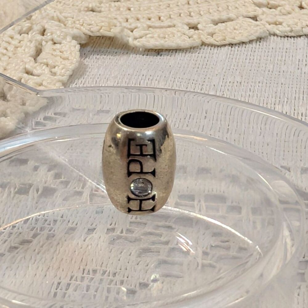 IBB Sterling Silver "HOPE" Crystal Accent European Slide Charm Bead